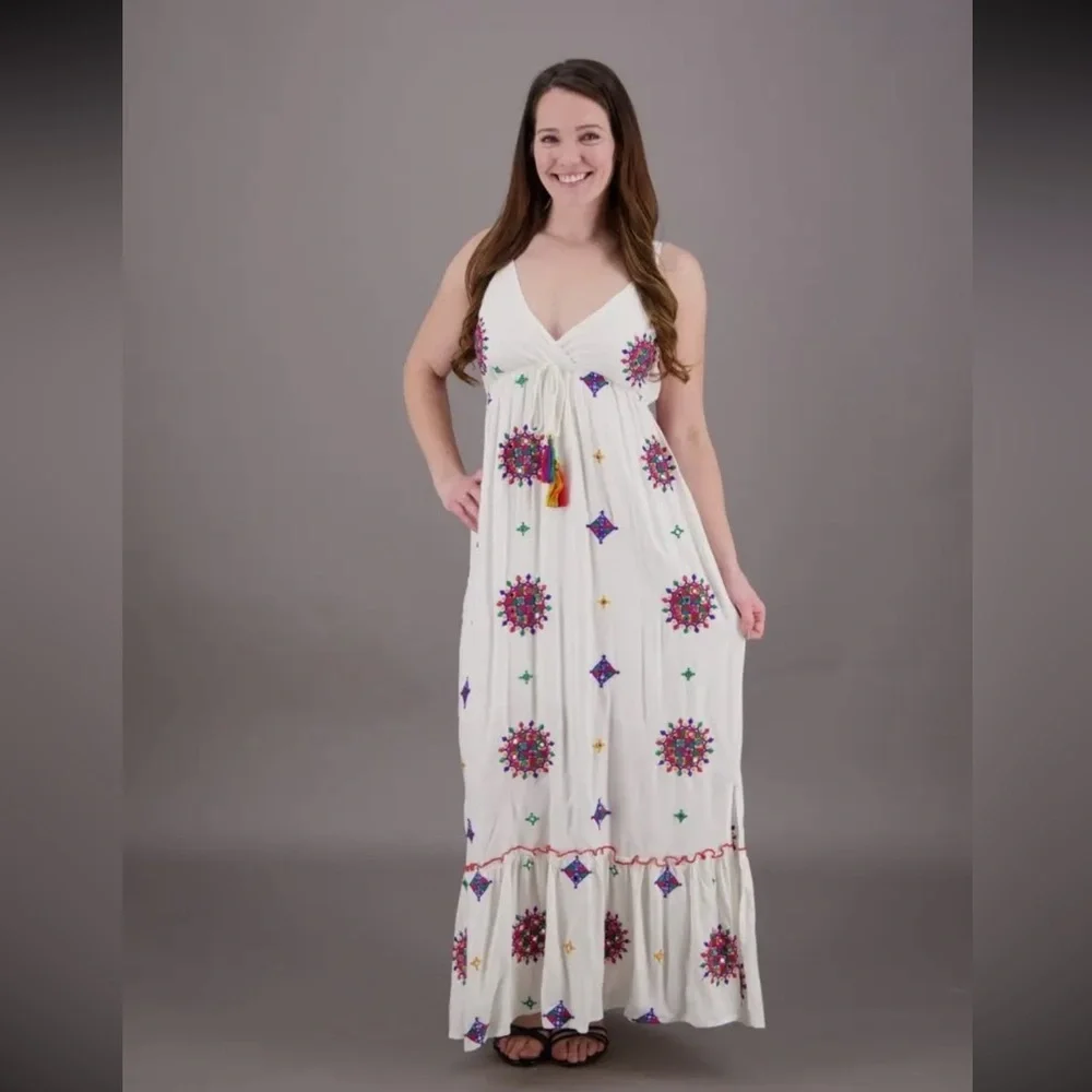 Embroidered White Maxi Dress - Picture 1 of 12